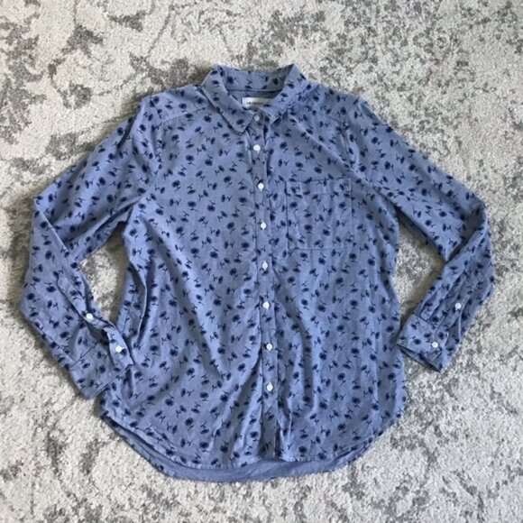 Liz Claiborne Med Blue Button Down dandelion Pattern EUC - Picture 7 of 7